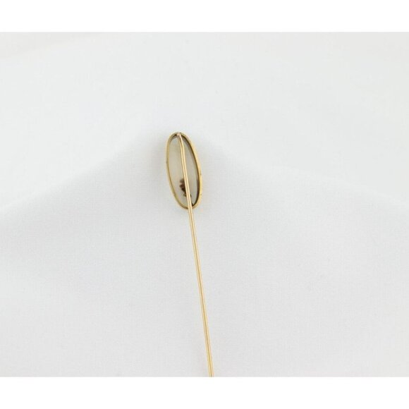 10k Yellow Gold Antique Moss Agate Stick Pin Hat Pin - Picture 4 of 8